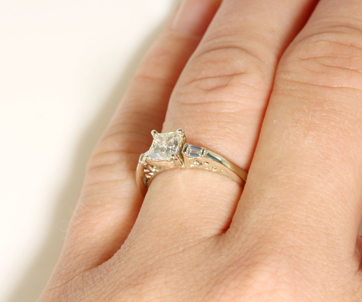 Princess and Baguette Diamond Engagement Ring