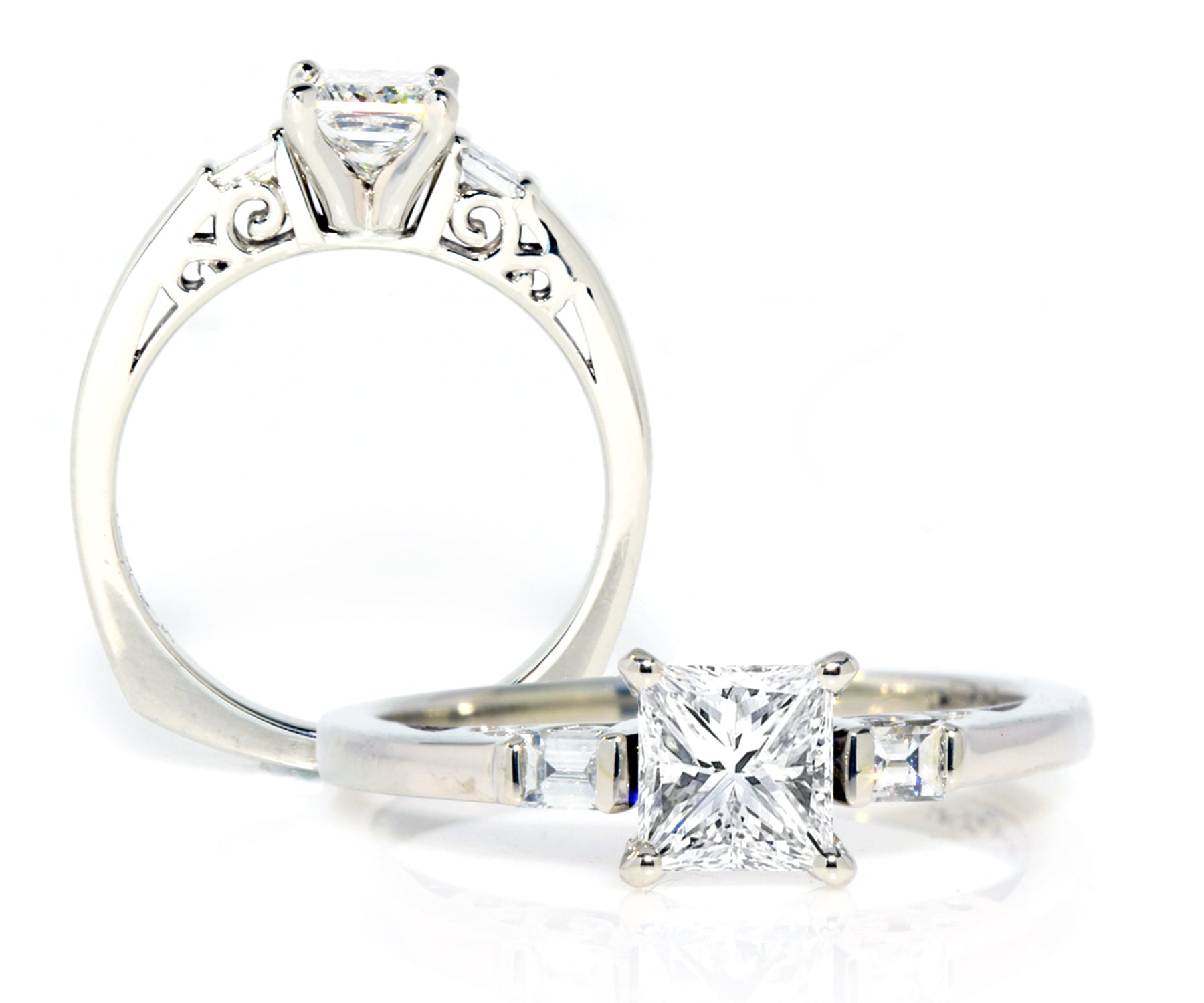 ambrosia custom engagement ring princess cut baguette diamonds