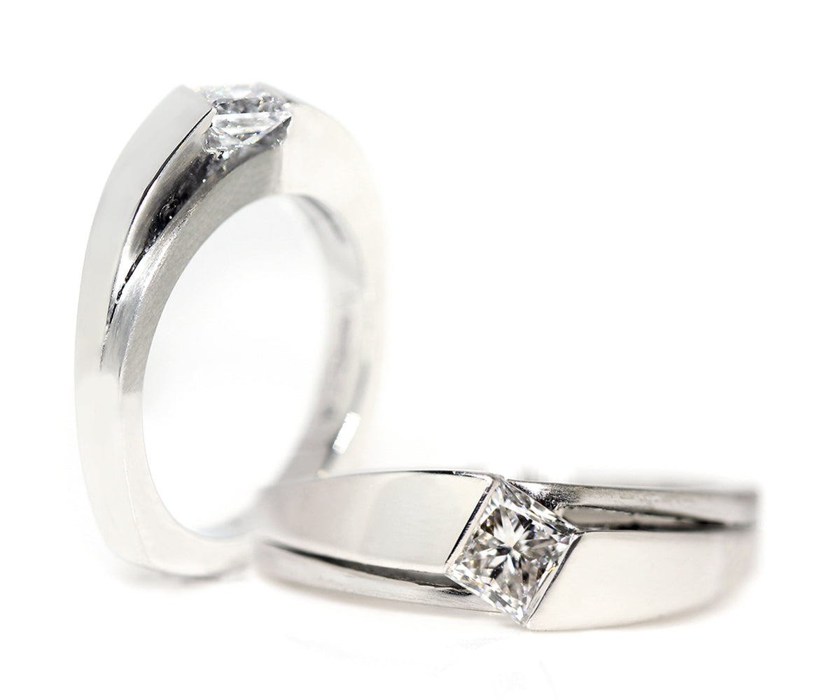 Modern Angled Princess Diamond Solitaire Engagement Ring
