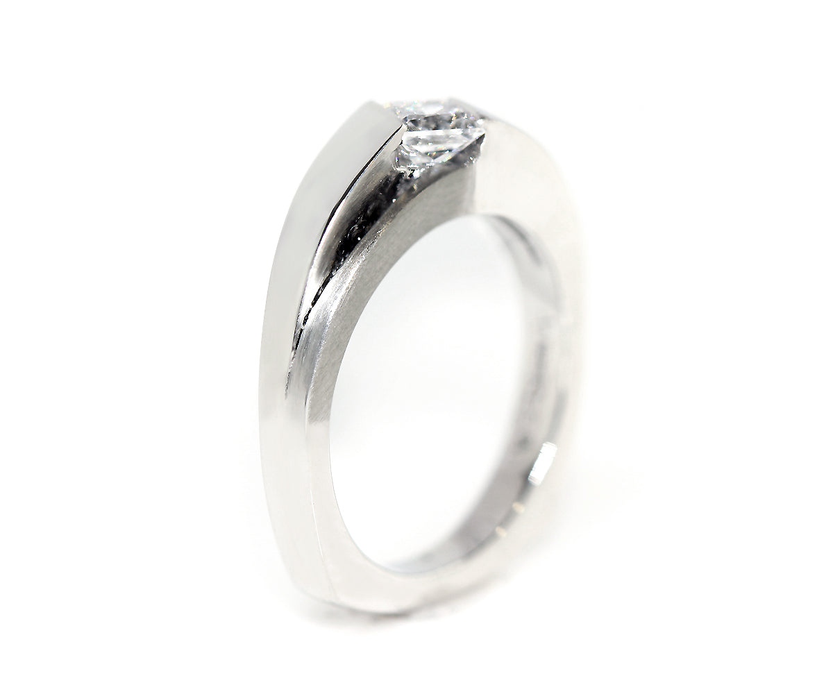 Modern Angled Princess Diamond Solitaire Engagement Ring