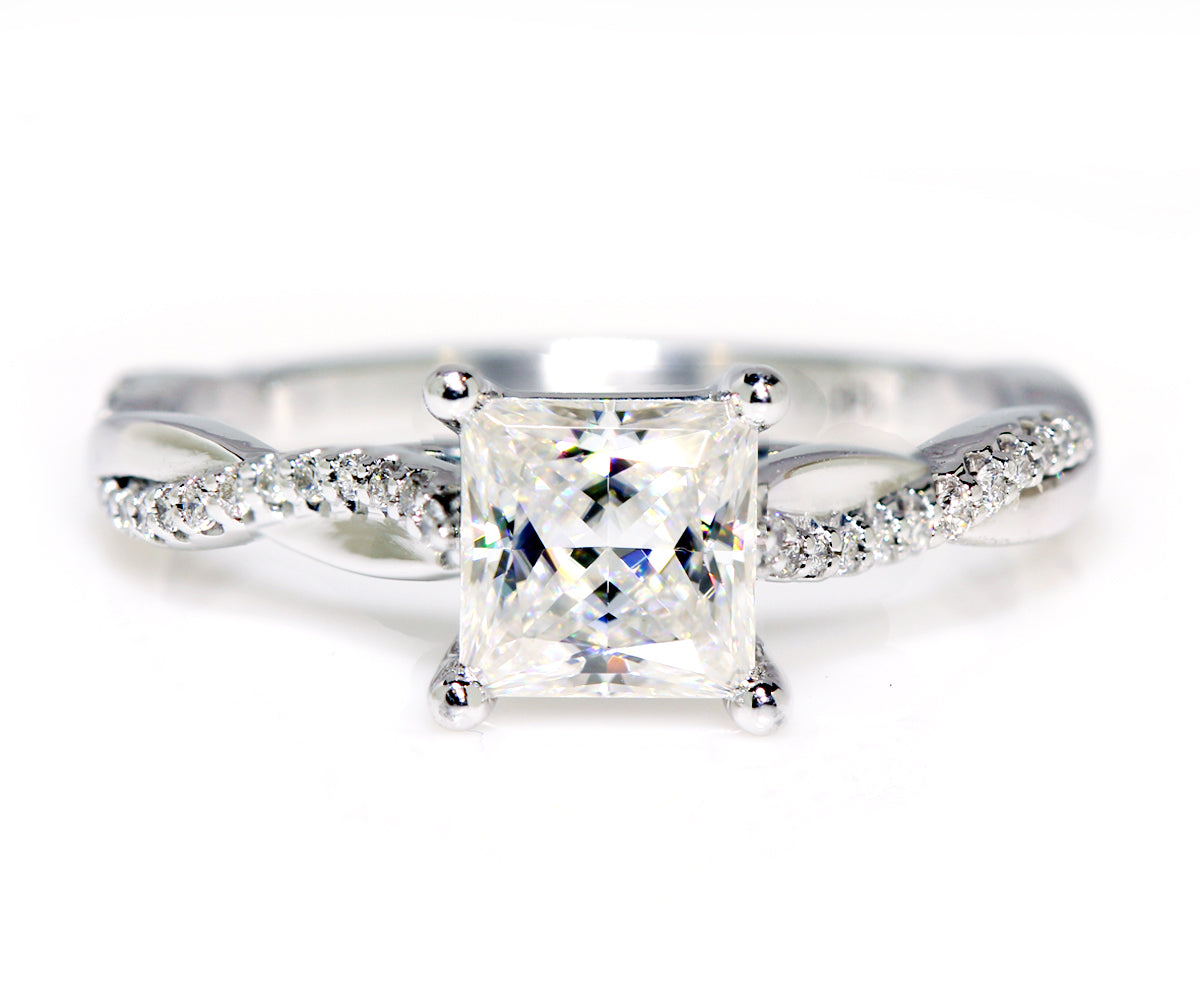 custom twist diamond band princess cut moissanite engagement ring