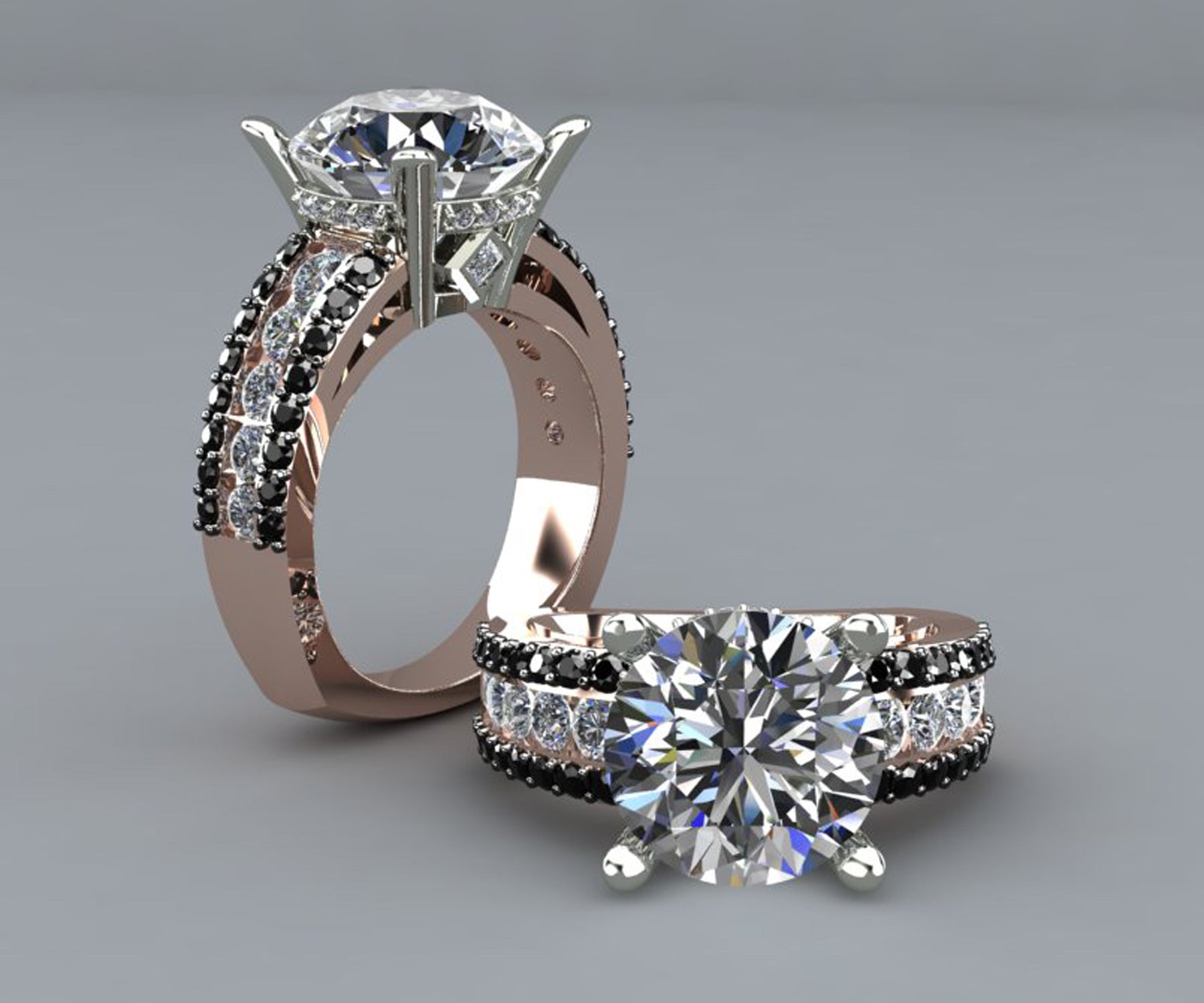 Classic Black and White Diamond Rose Gold Engagement Ring