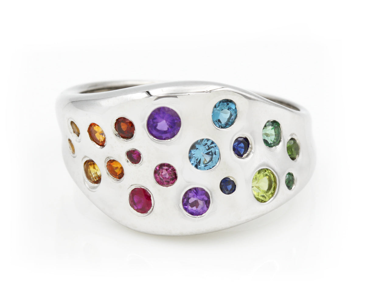 Rainbow genuine gemstone wavy flush set custom fashion women's ring