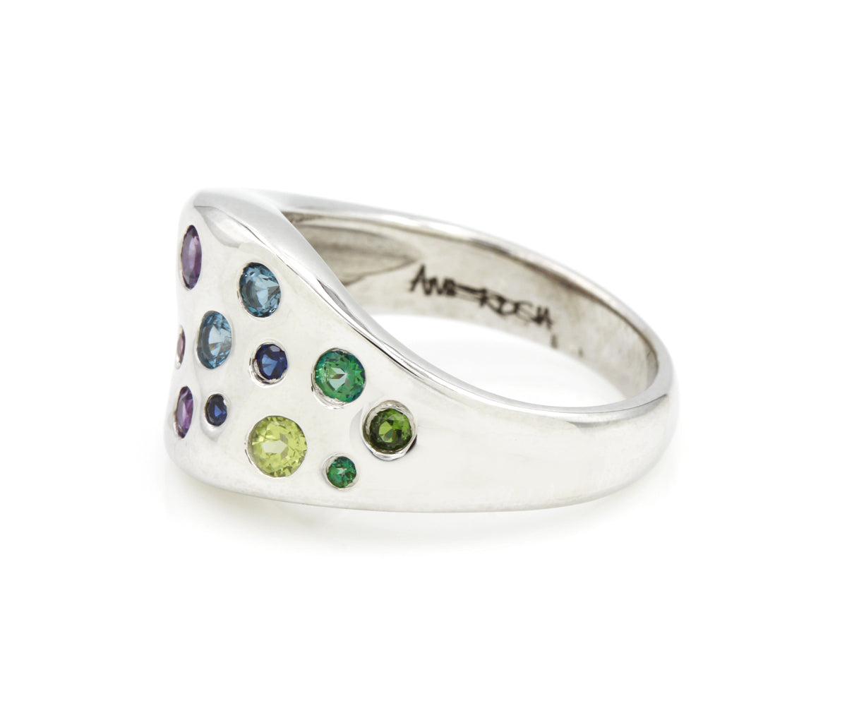 Rainbow Gemstone Wavy Concave Statement Ring