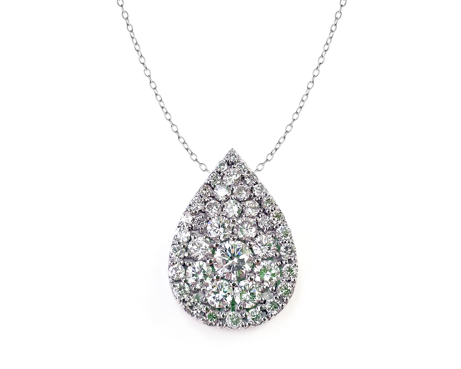 diamond pave cluster teardrop redesign white gold necklace