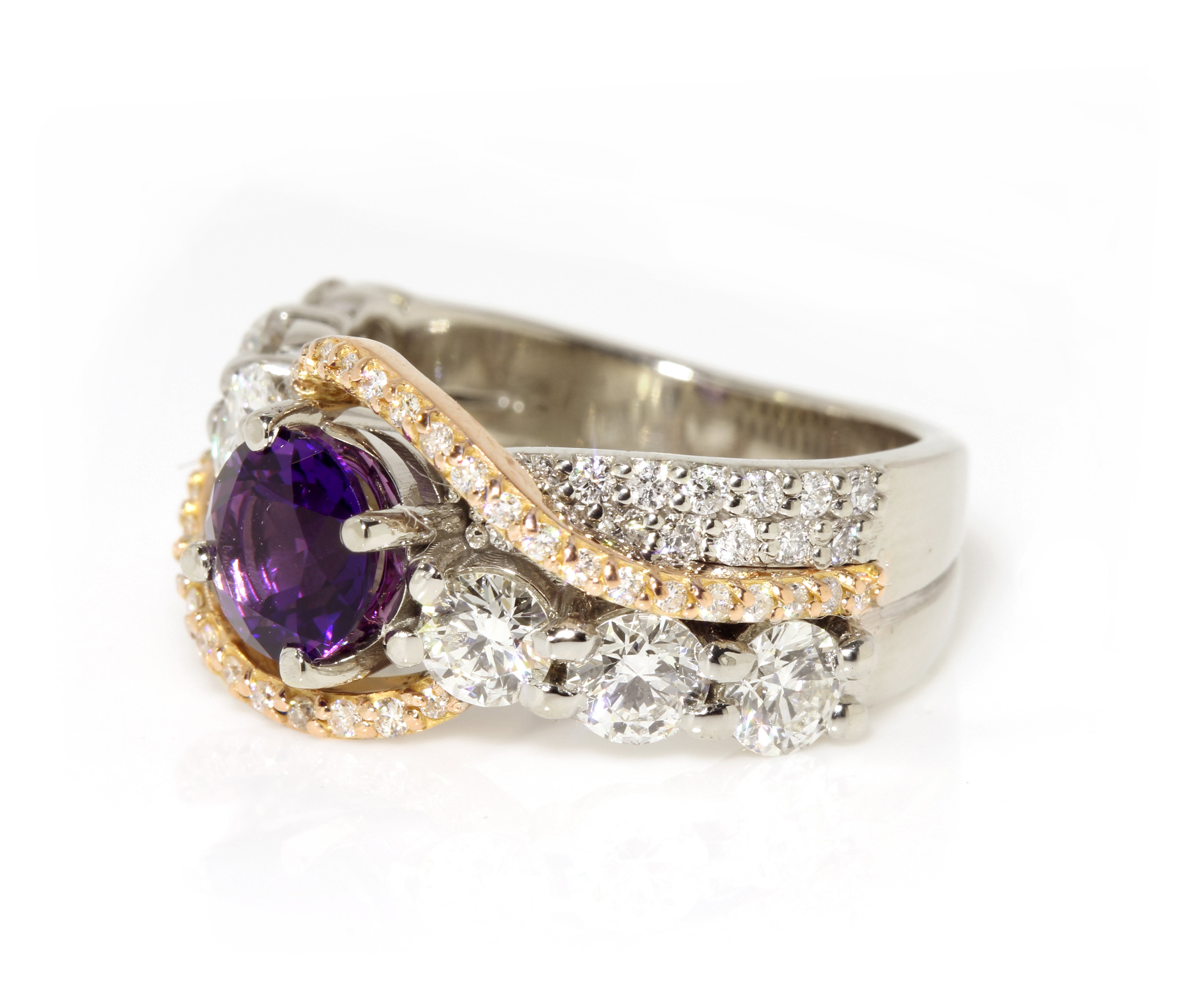 Amethyst Diamond Swirl Rose Gold Ring