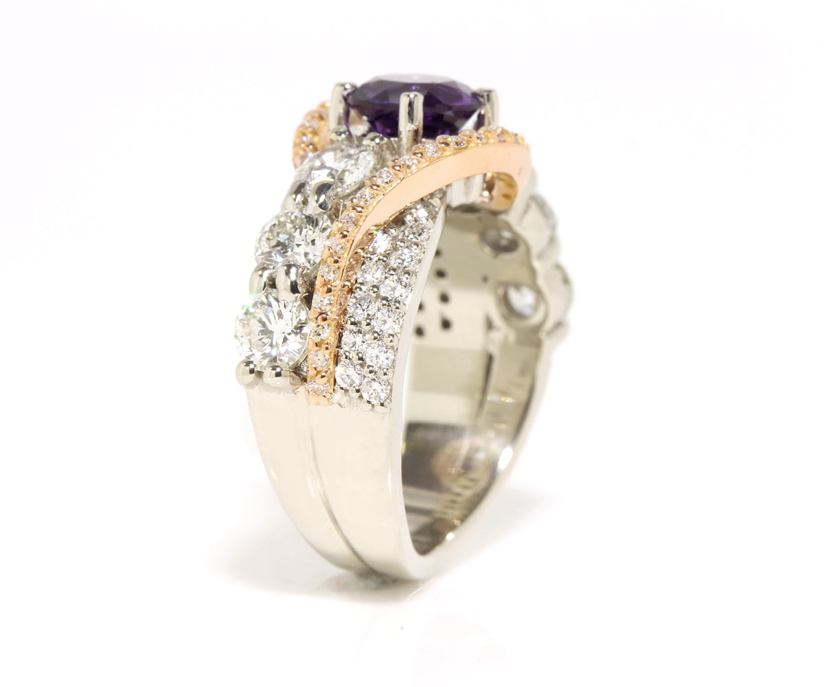 Amethyst Diamond Swirl Rose Gold Ring
