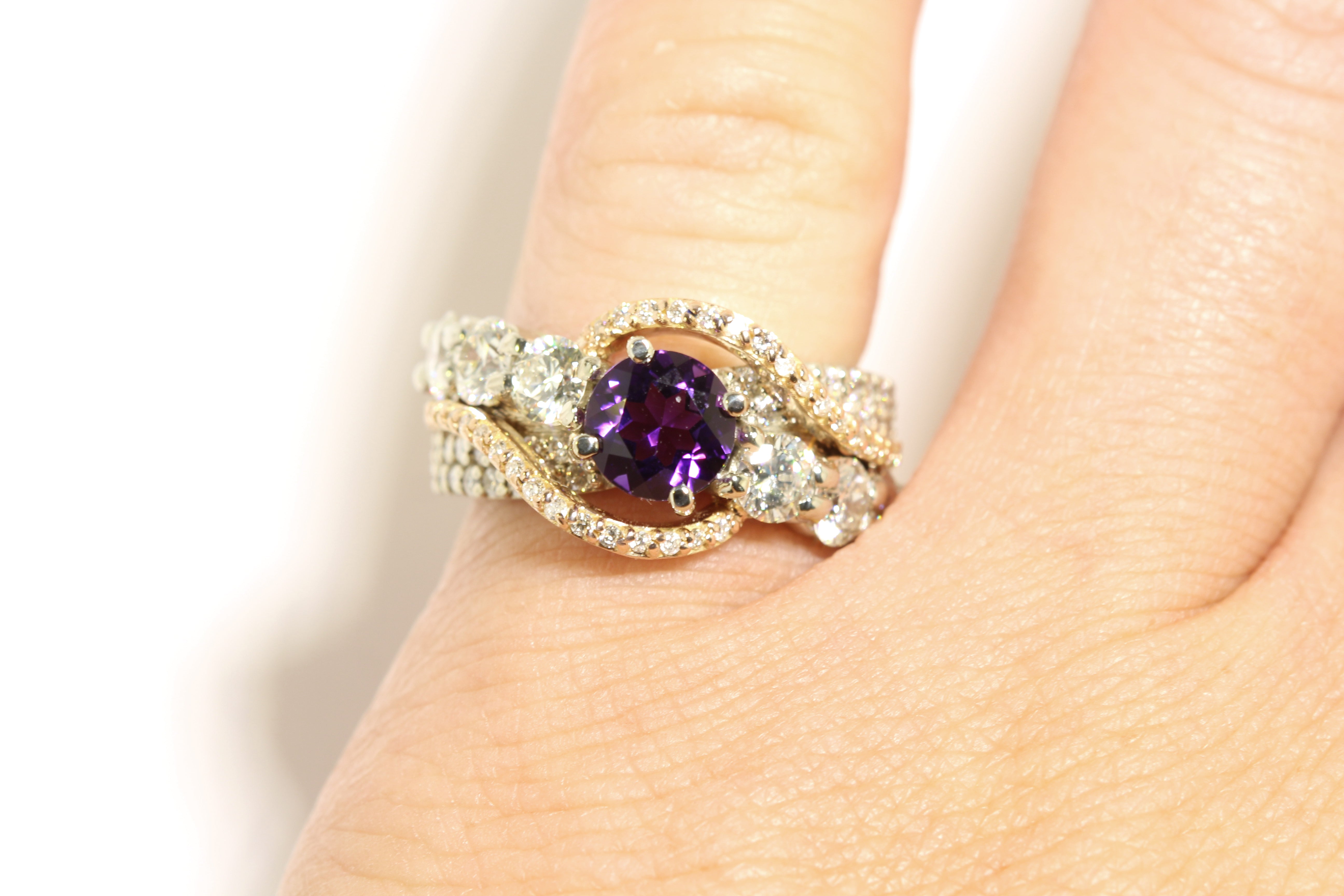 Amethyst Diamond Swirl Rose Gold Ring