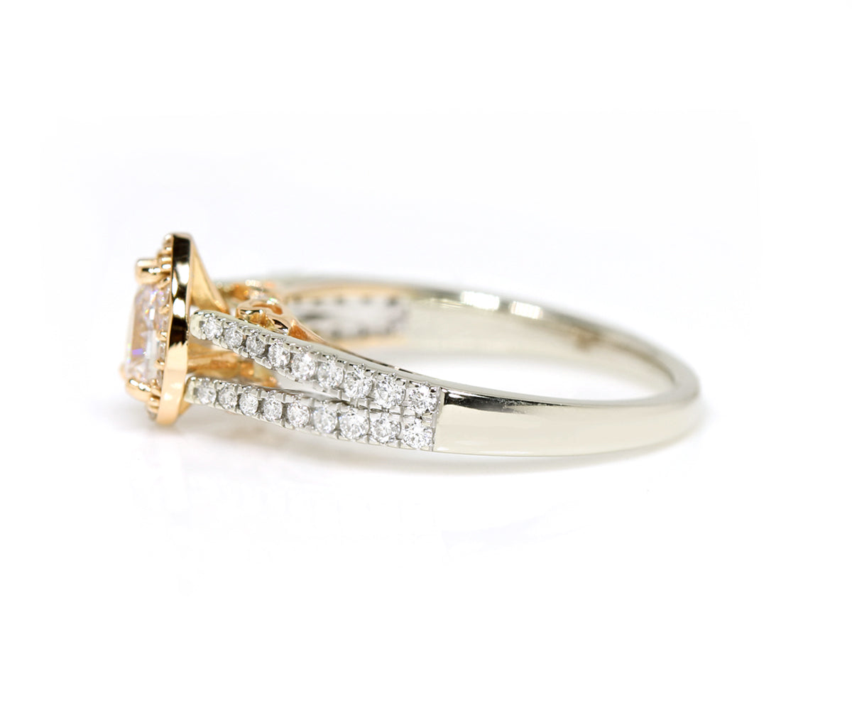 Rose Gold Pear Halo Split Diamond Engagement Ring