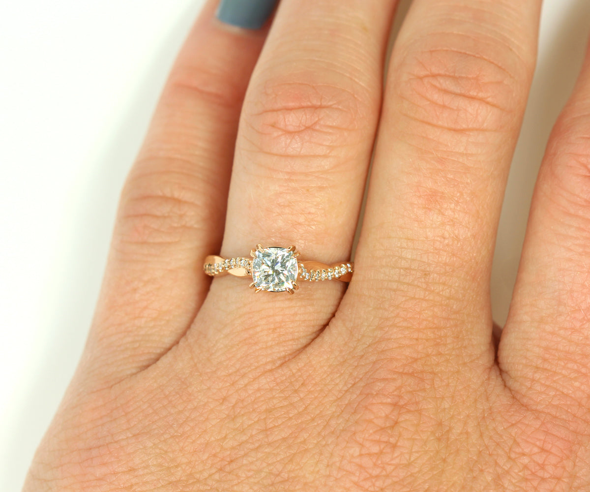 Cushion Diamond Twist Rose Gold Engagement Ring