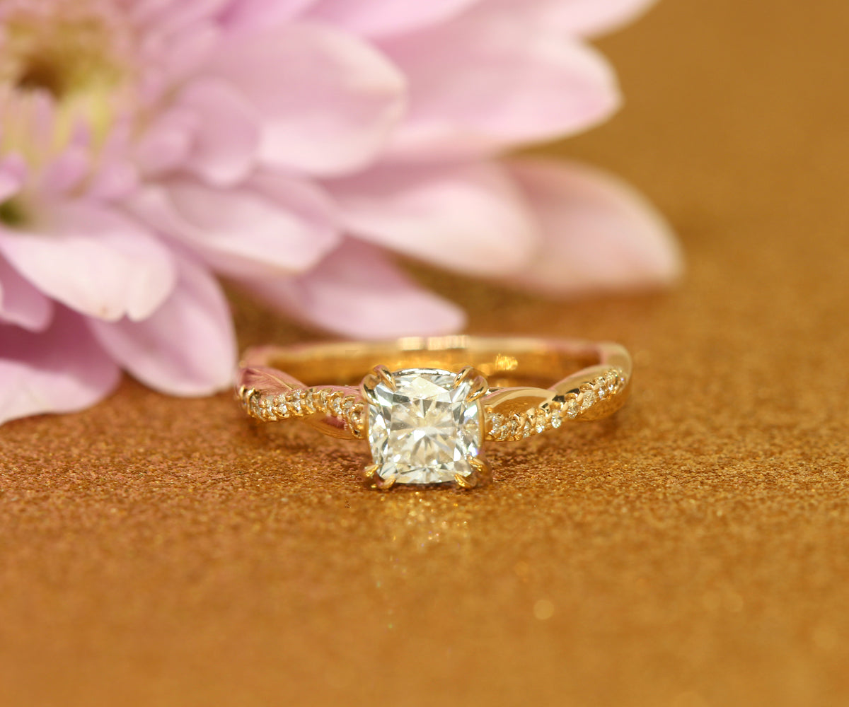 Cushion Diamond Twist Rose Gold Engagement Ring