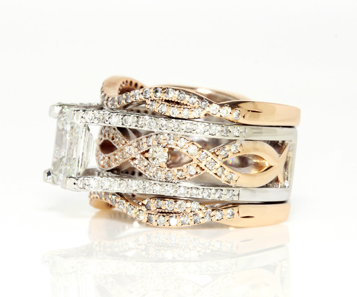 Pink and White Twist Diamond Wedding Ring