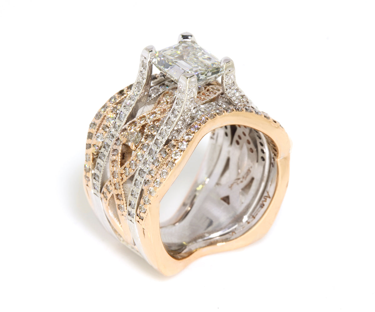 Pink and White Twist Diamond Wedding Ring