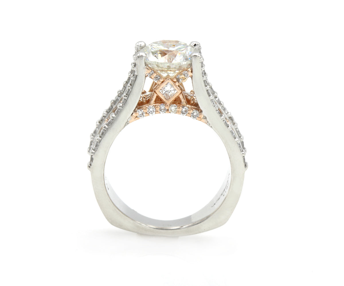 Cathedral Rose and White Gold Engagement Ring