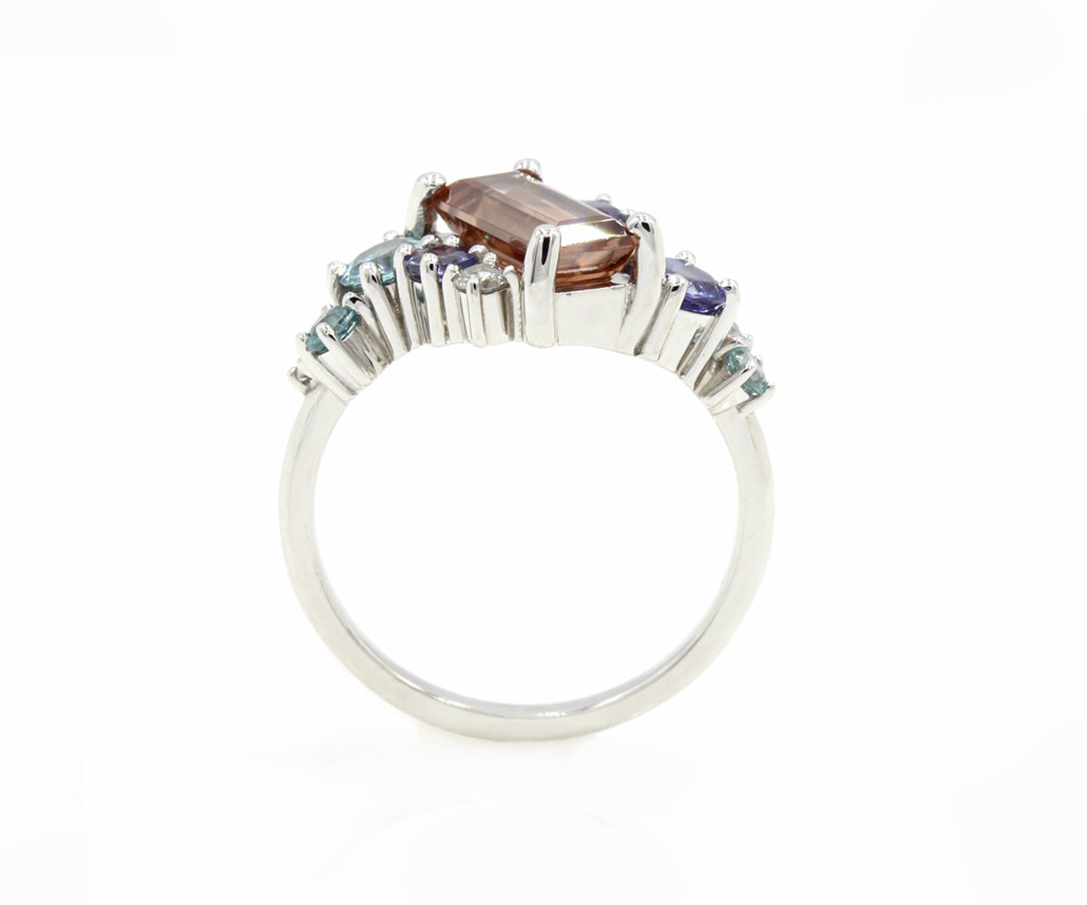 Colorful Rose Zircon Tanzanite Diamond Ring