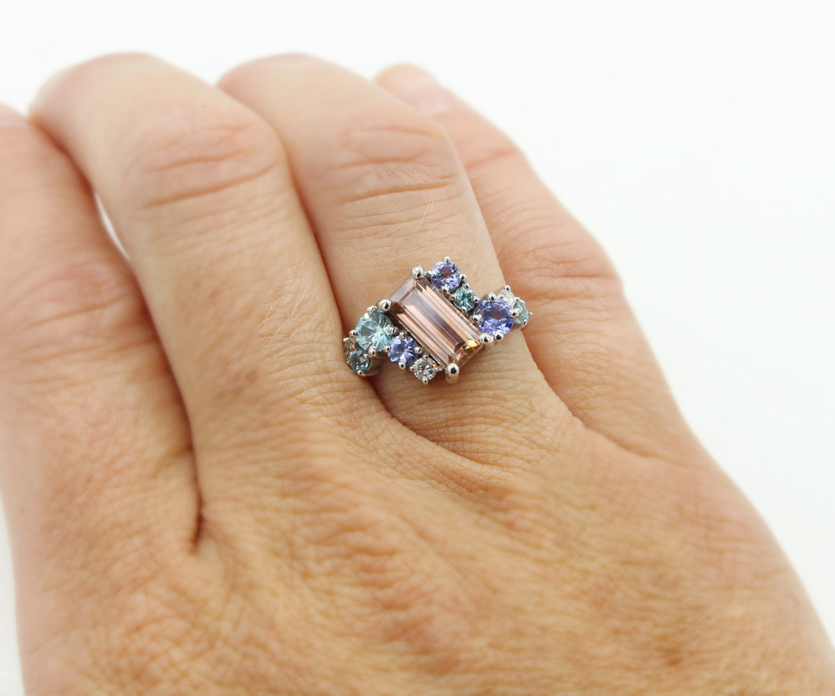 Colorful Rose Zircon Tanzanite Diamond Ring