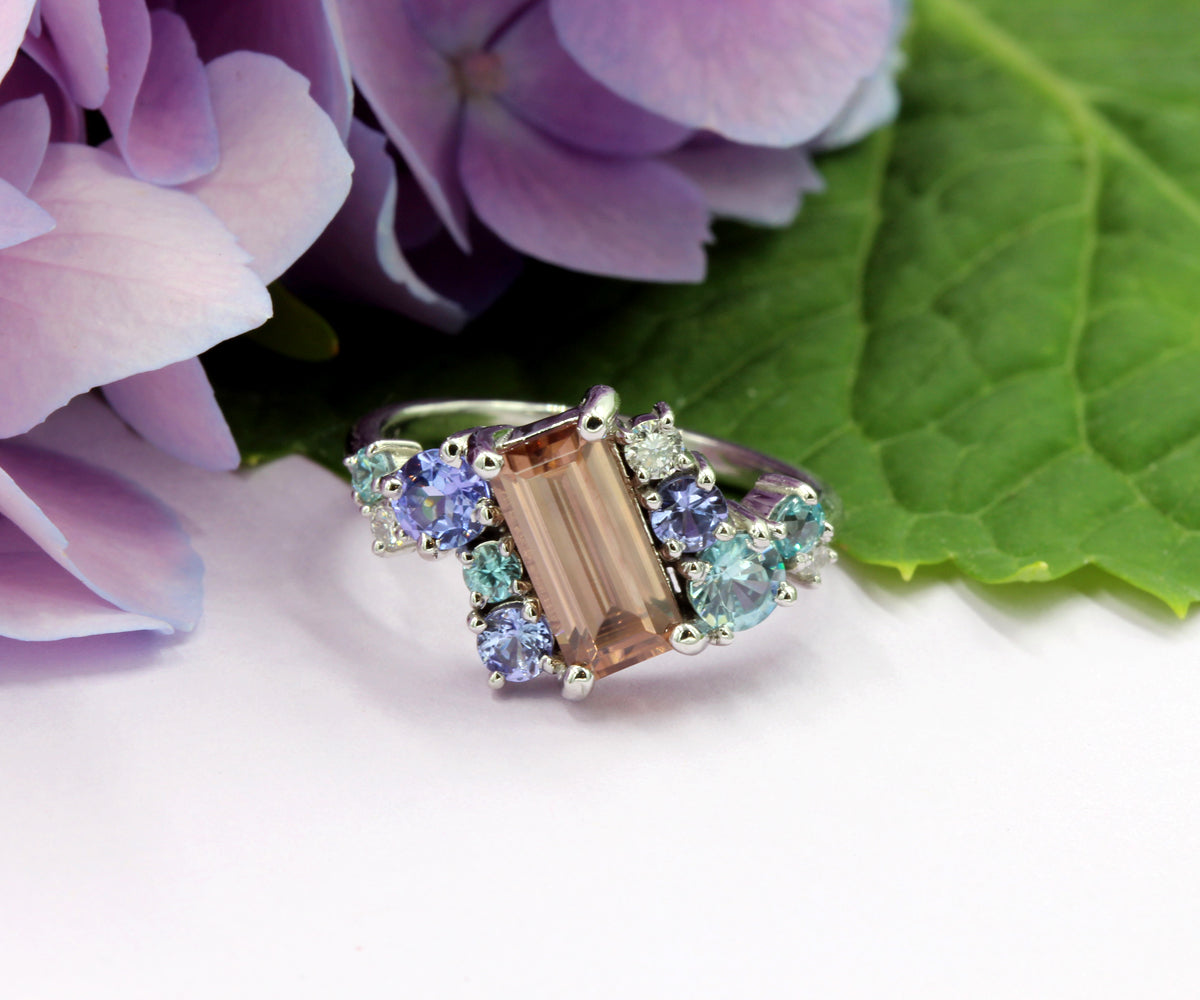 Colorful Rose Zircon Tanzanite Diamond Ring