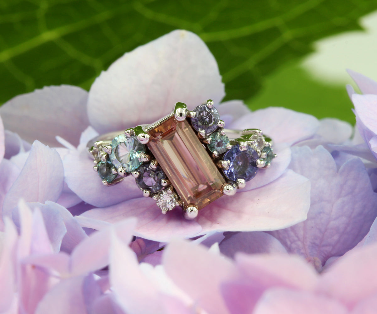 Colorful Rose Zircon Tanzanite Diamond Ring