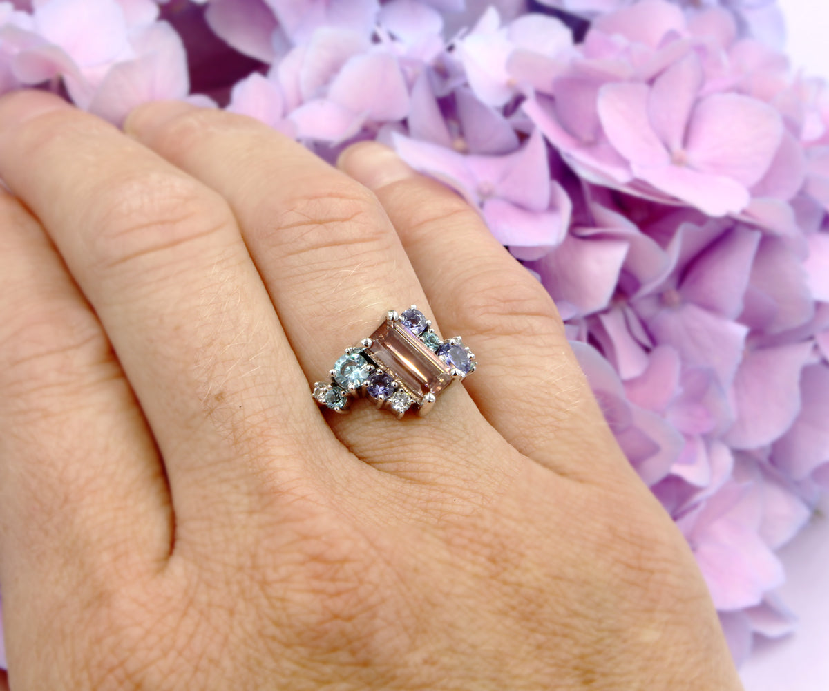 Colorful Rose Zircon Tanzanite Diamond Ring