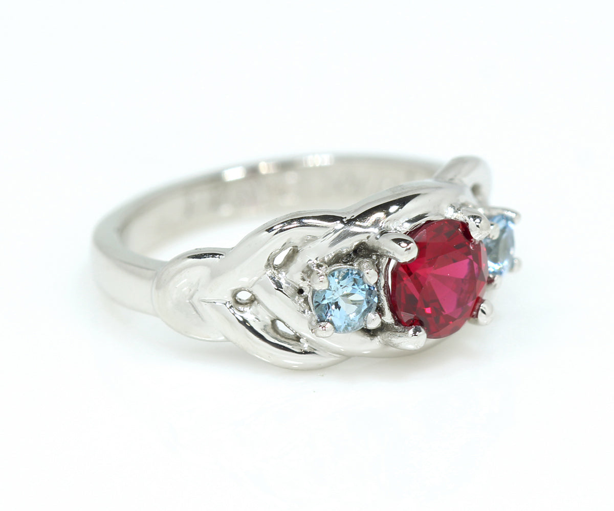 Ruby Aquamarine Weave Celtic Platinum Ring