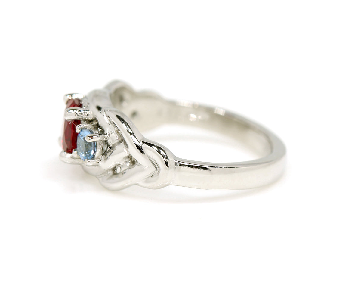 Ruby Aquamarine Weave Celtic Platinum Ring