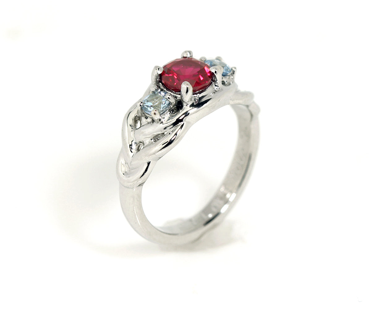 Ruby Aquamarine Weave Celtic Platinum Ring