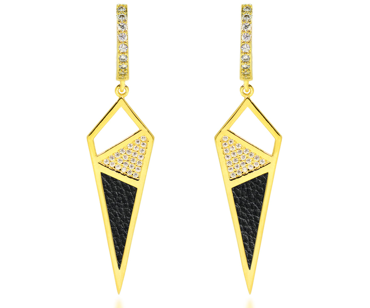leather inlay pave crystal dagger fashion gold womens earrinsg