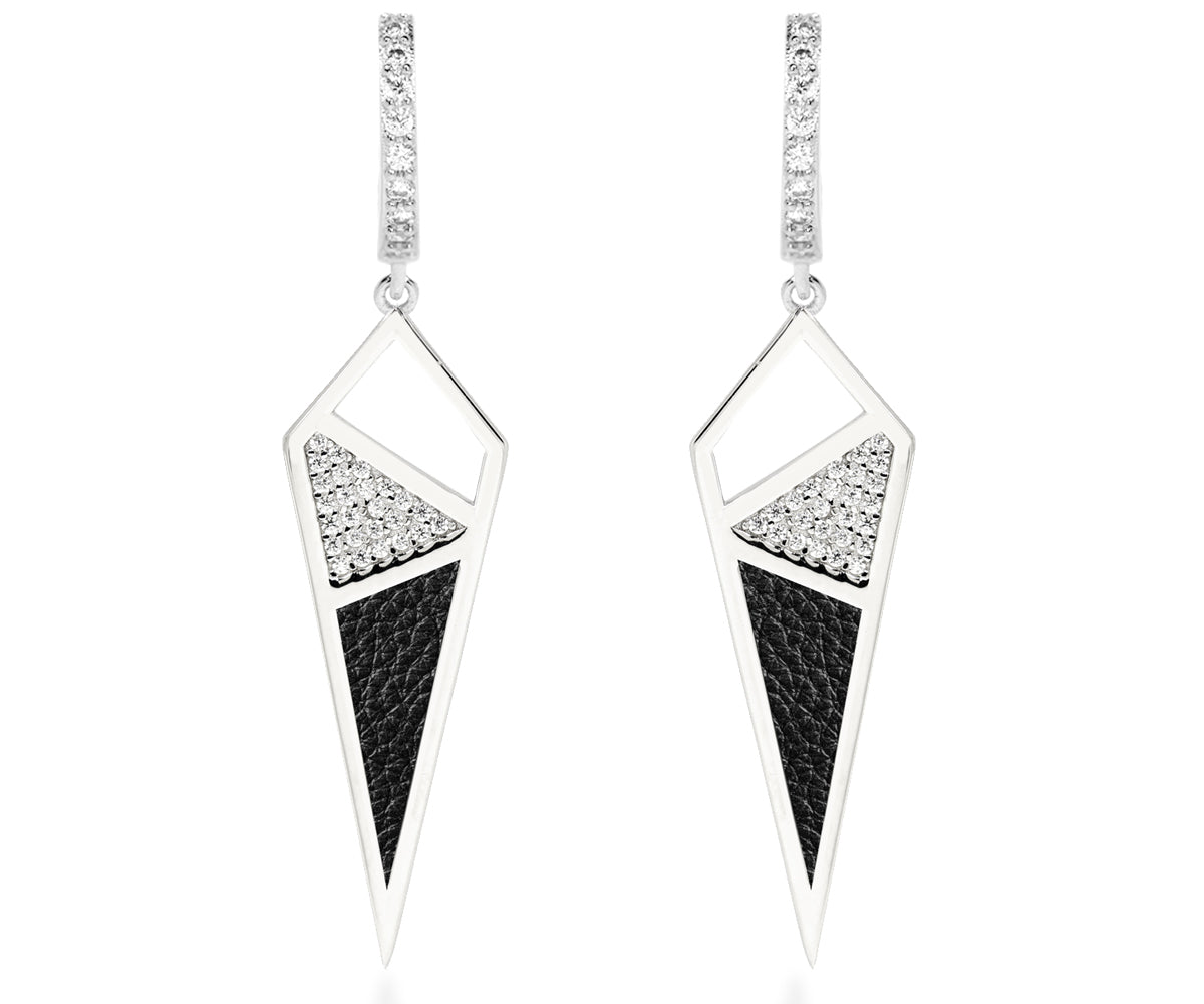 dagger geometric leather inlay pave crystal womens earrings