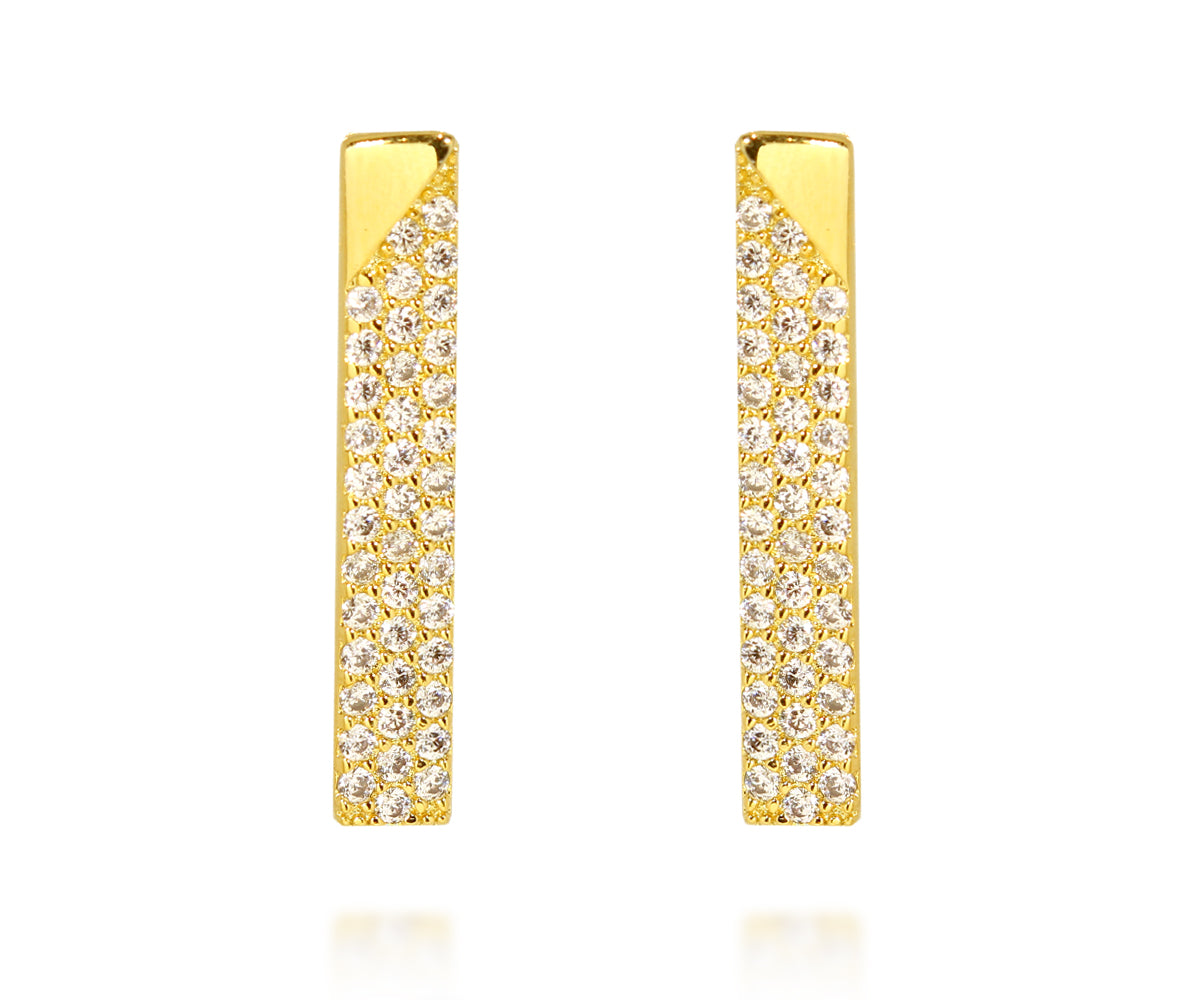 Small Thin Pavé Crystal Gold Stud Earrings
