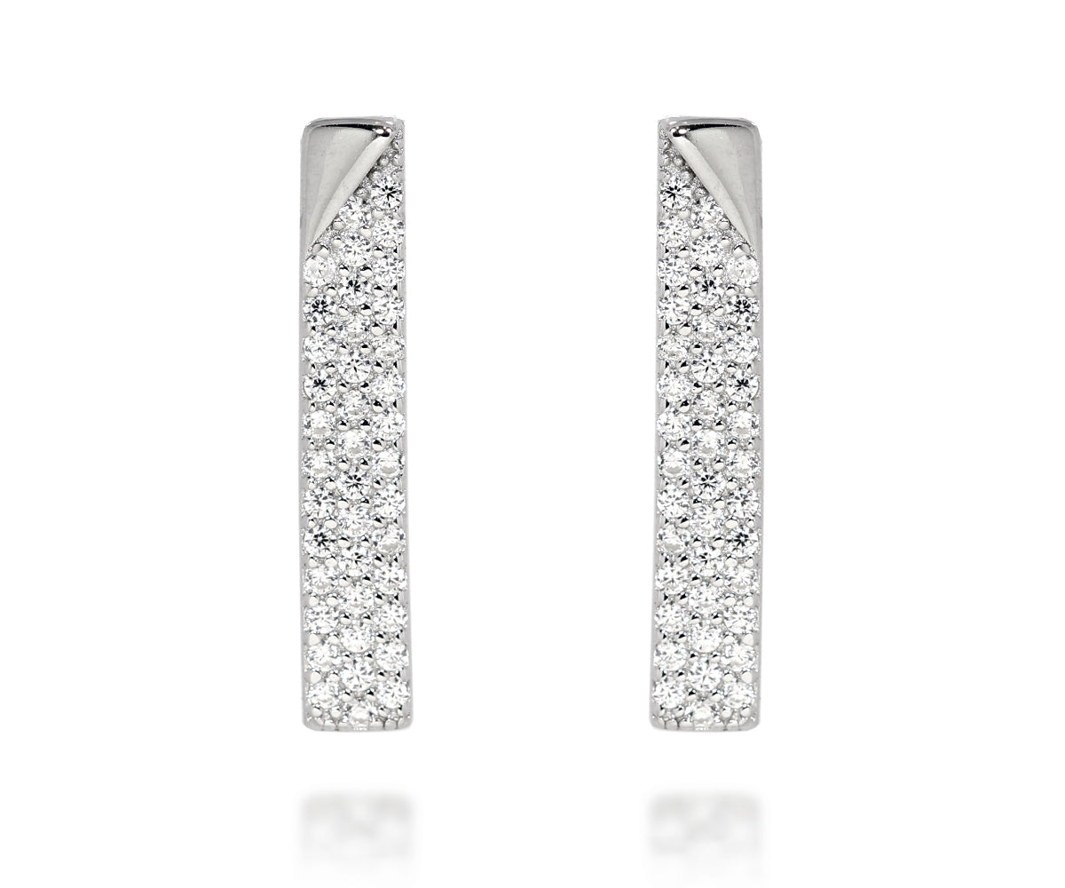 thin rectangle pave crystal sterling silver stud earrings womens fashion