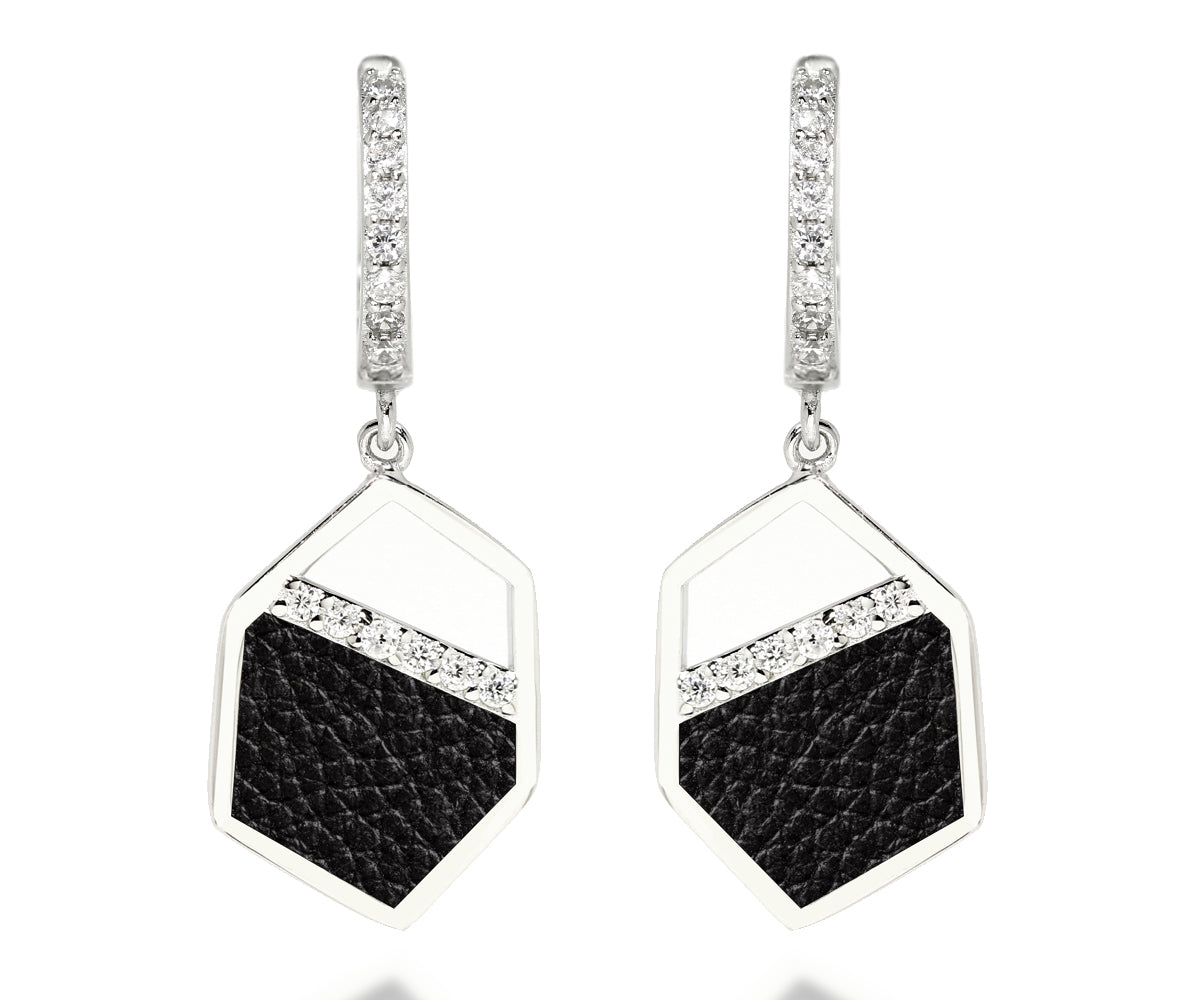 Small Geometric Leather Inlay Earrings