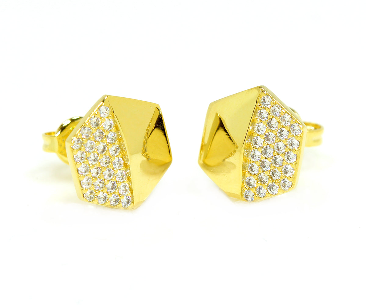 small hexagon gold pave crystal stud earrings