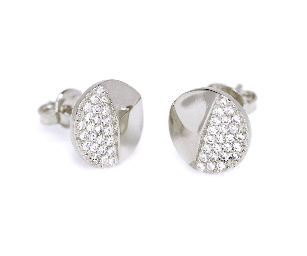 Small Round Pavé Crystal Stud Earrings
