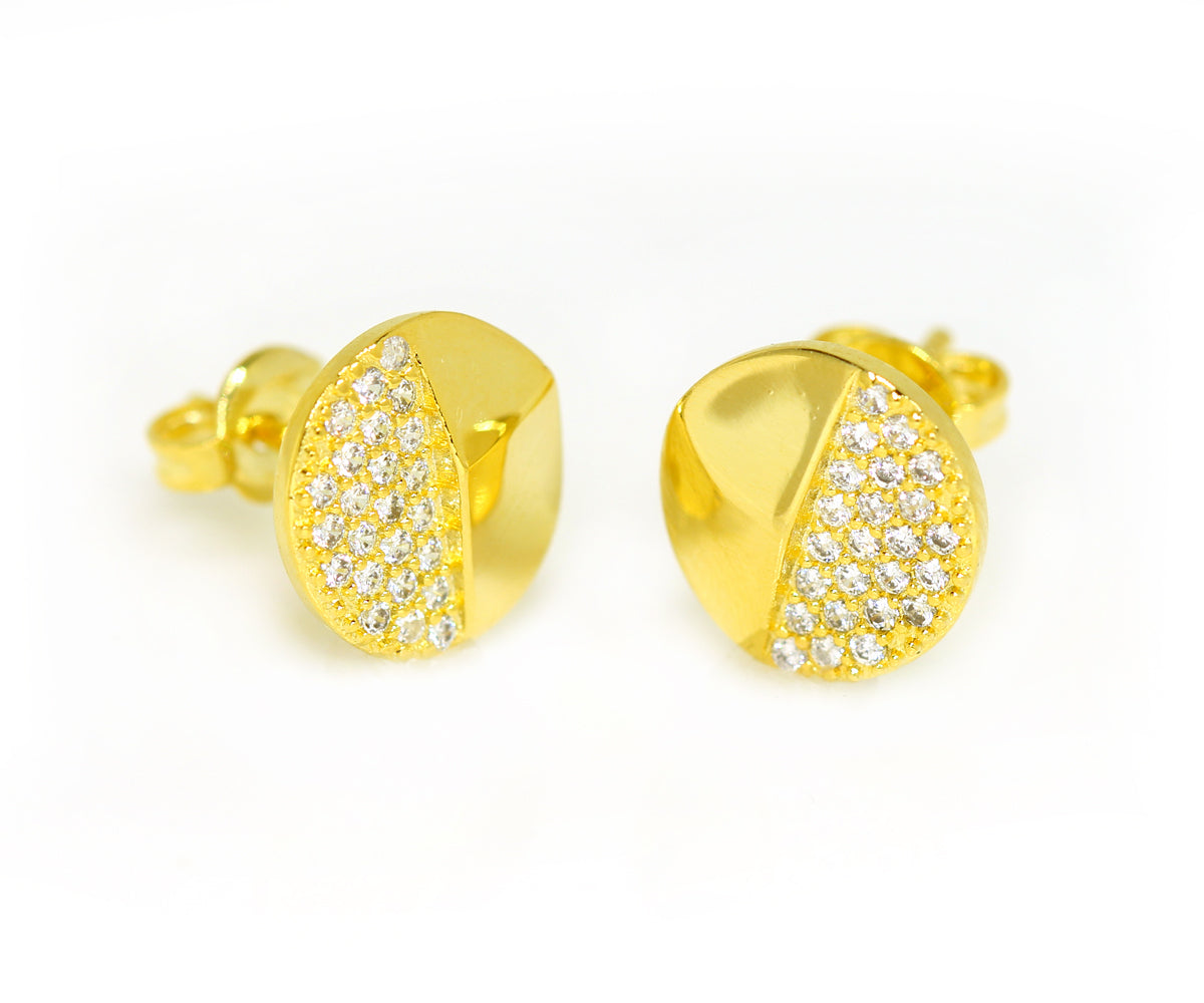 Small Round Pavé Crystal Gold Stud Earrings