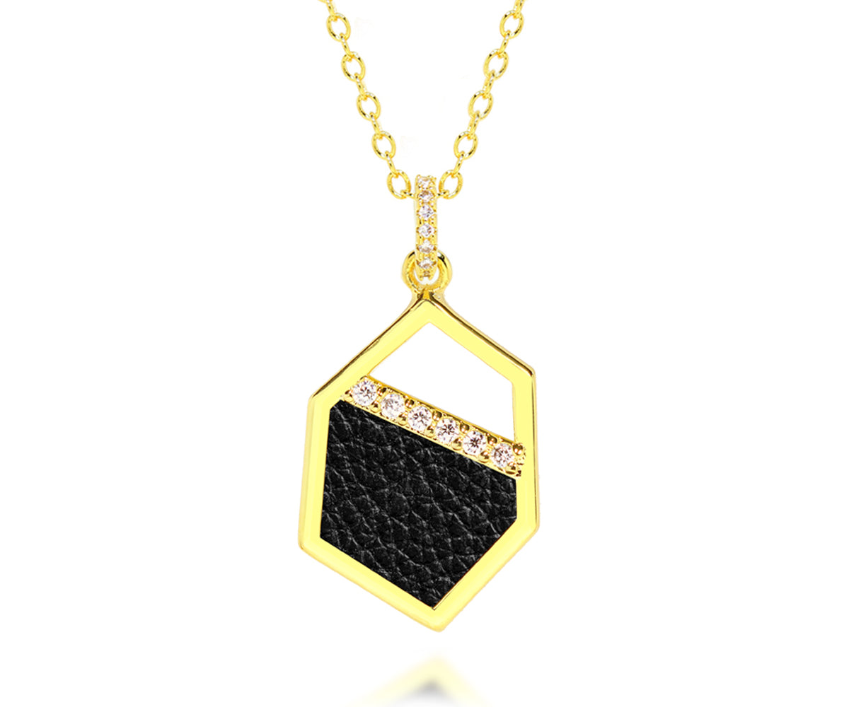 Small Geometric Leather Inlay Gold Necklace