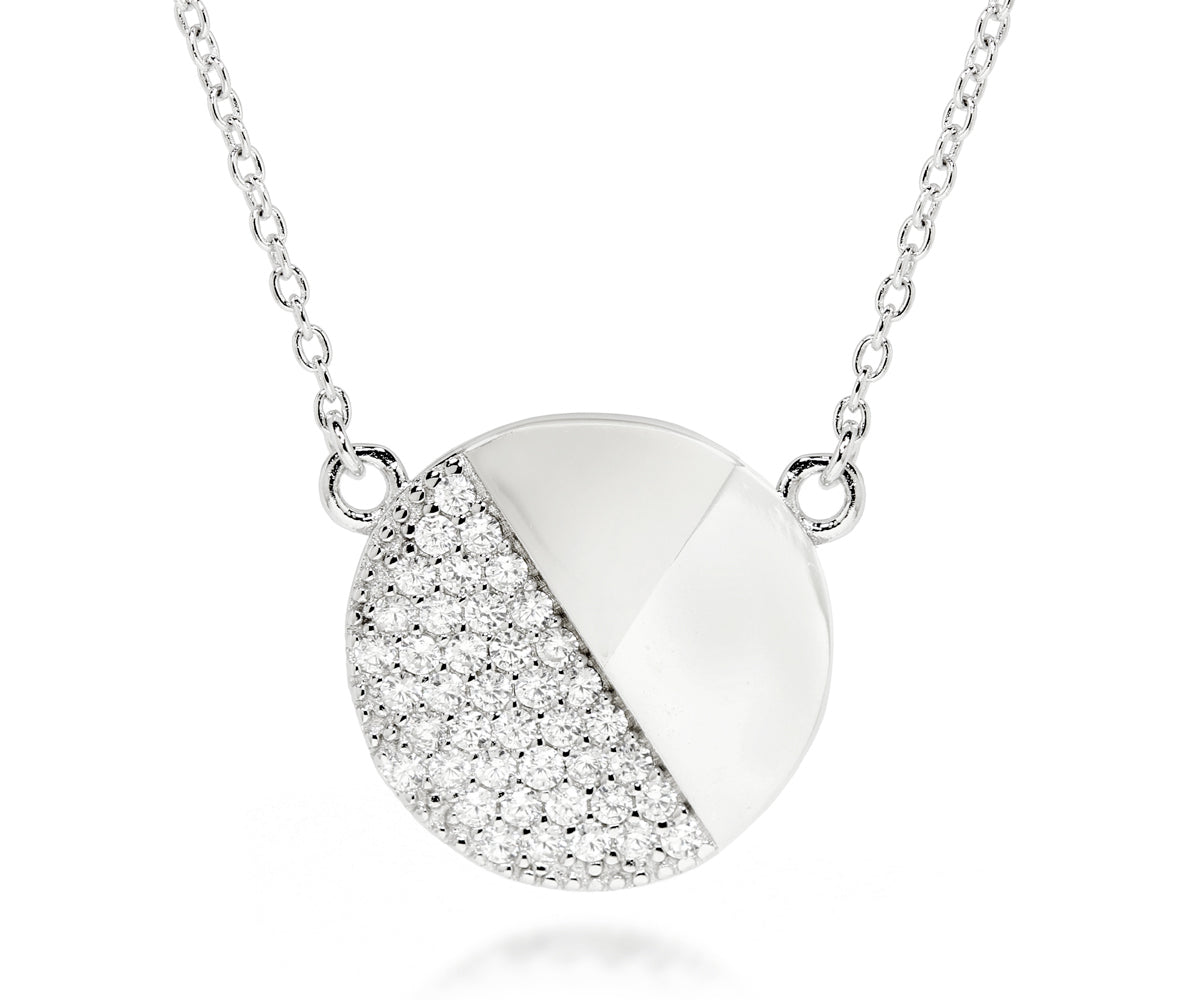 Ambrosia fashion simple round pave crystal simple silver necklace