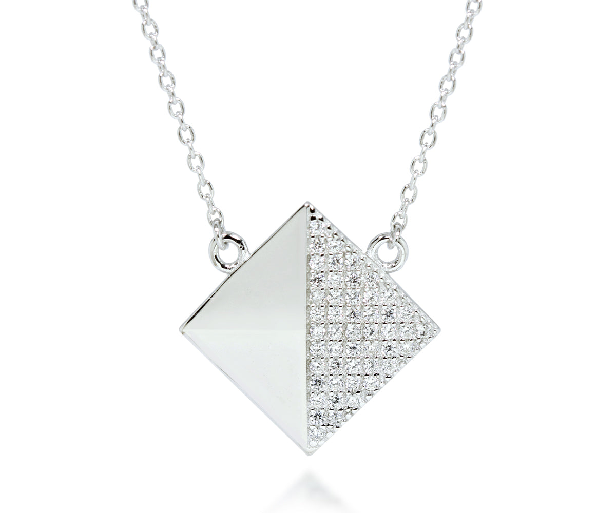 Ambrosia fashion sterling silver simple square pave crystal fashion necklace