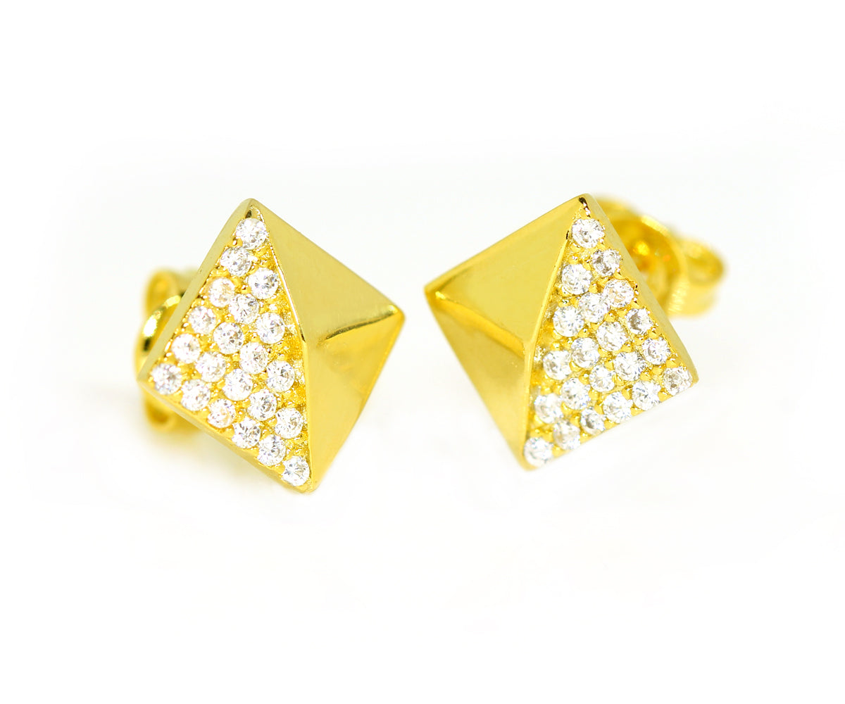Small Square Pavé Crystal Gold Stud Earrings
