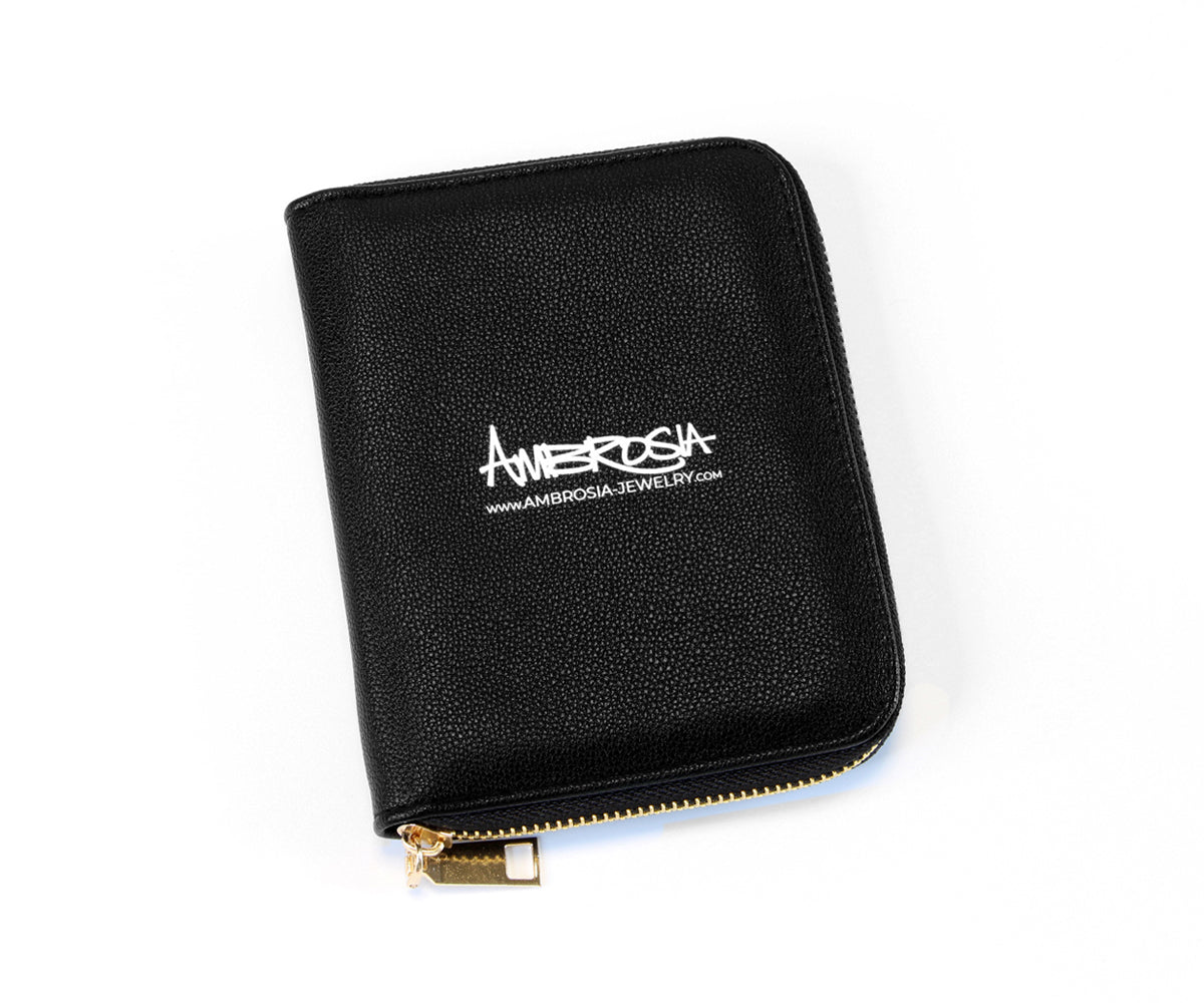 black metallic small travel jewelry case zipper pouch