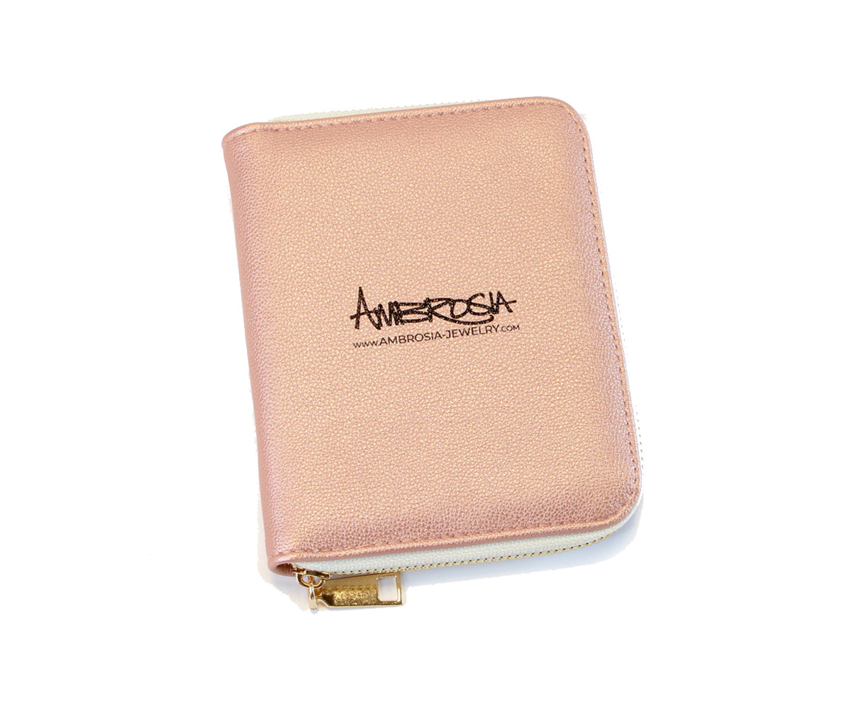 rose gold metallic small travel jewelry case zipper pouch