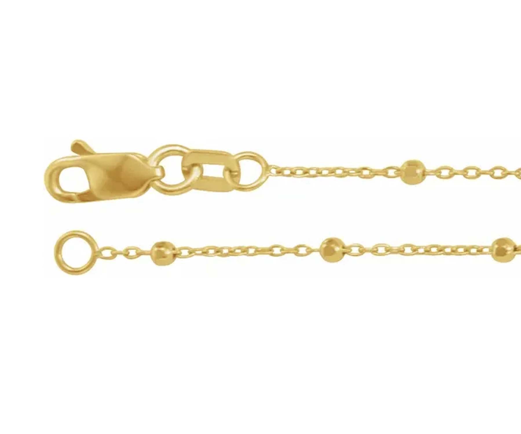Decorative Beaded 14k Yellow Gold Cable Chain