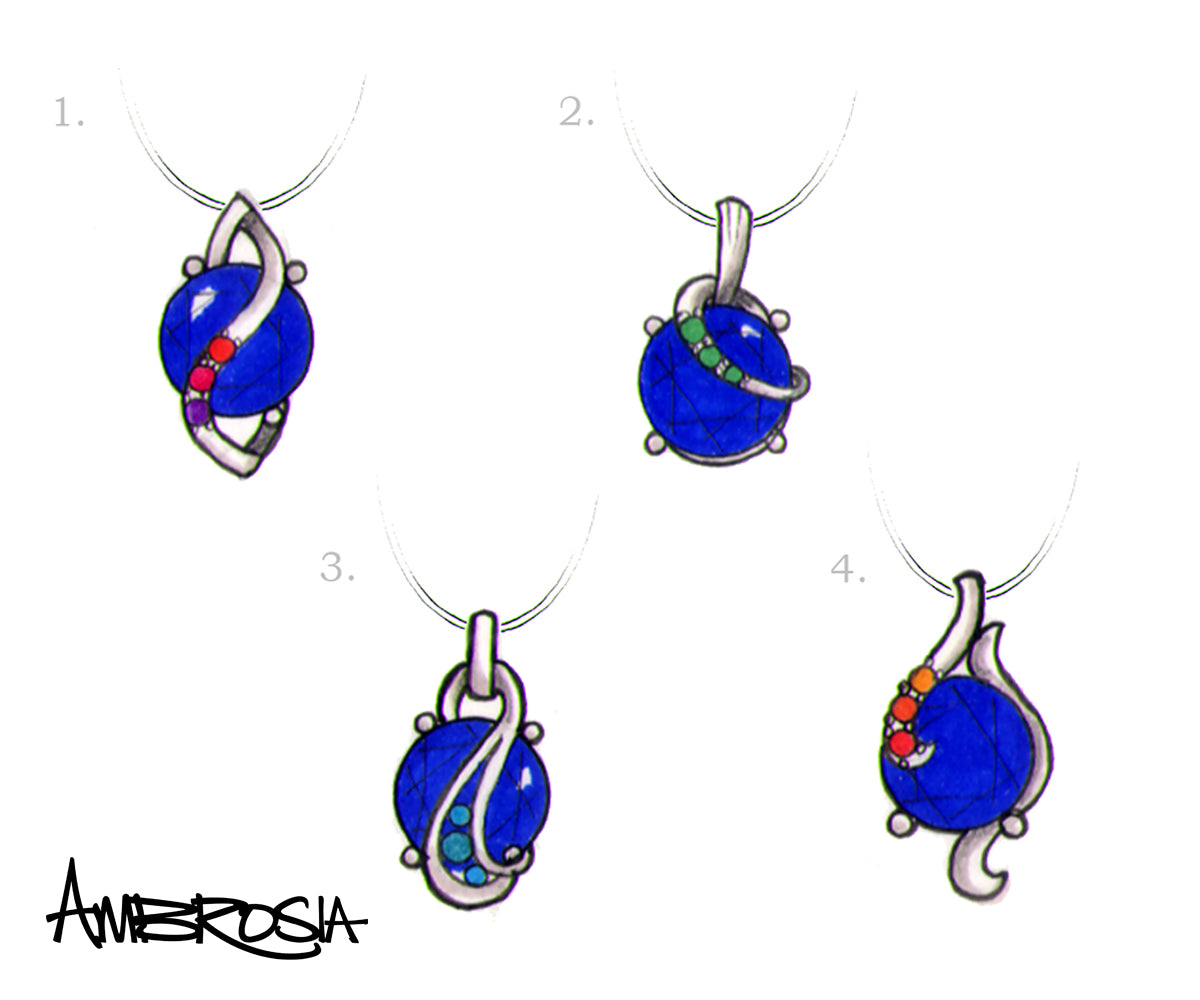 Colgante de zafiro azul colorido con forma de espiral personalizado