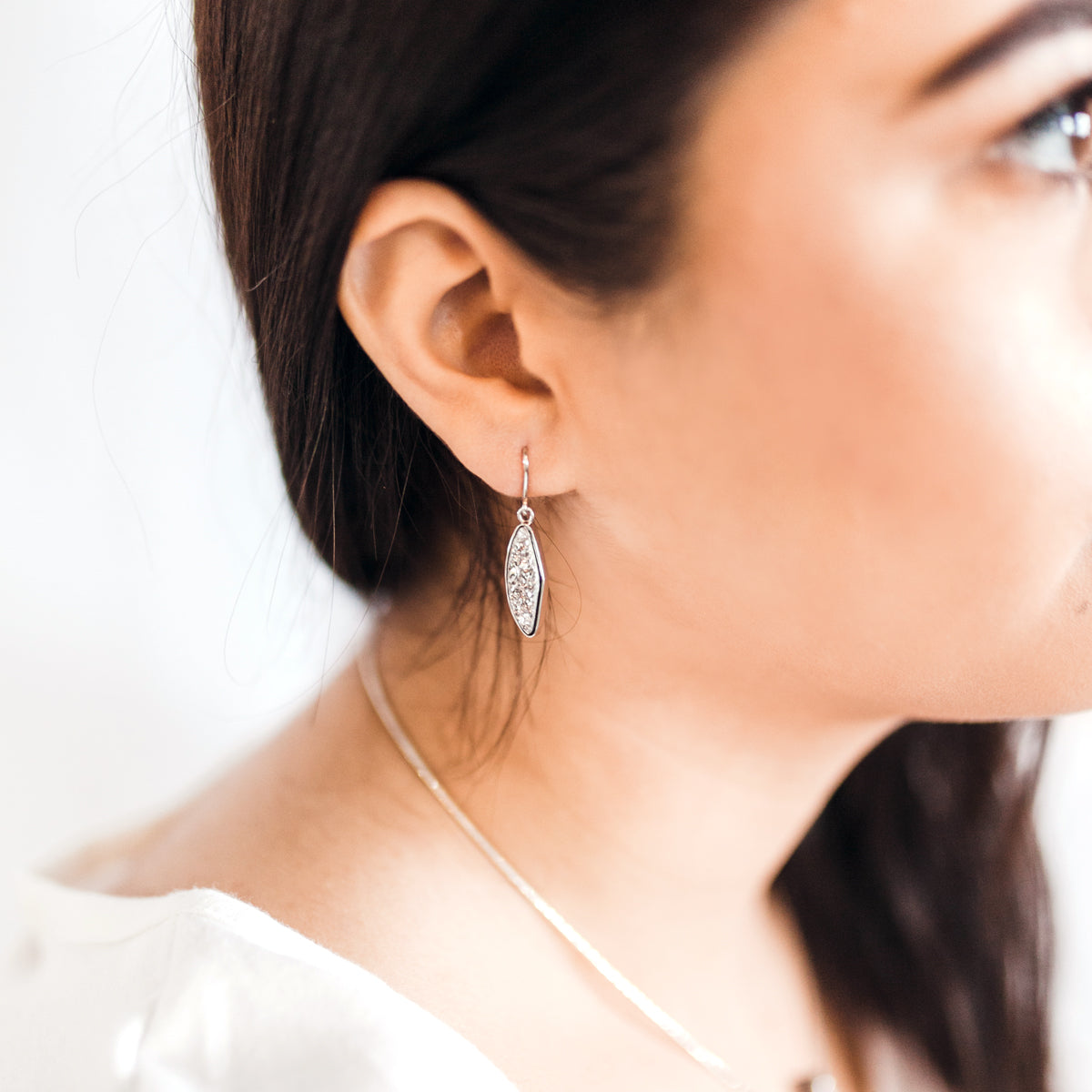 Small Marquise Platinum Druzy Earrings