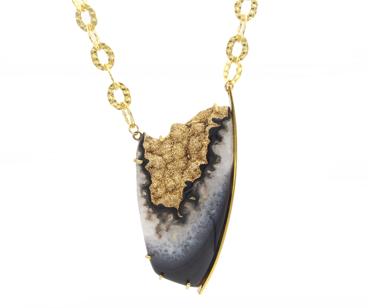 Black Quartz 18k Gold Druzy Statement Necklace