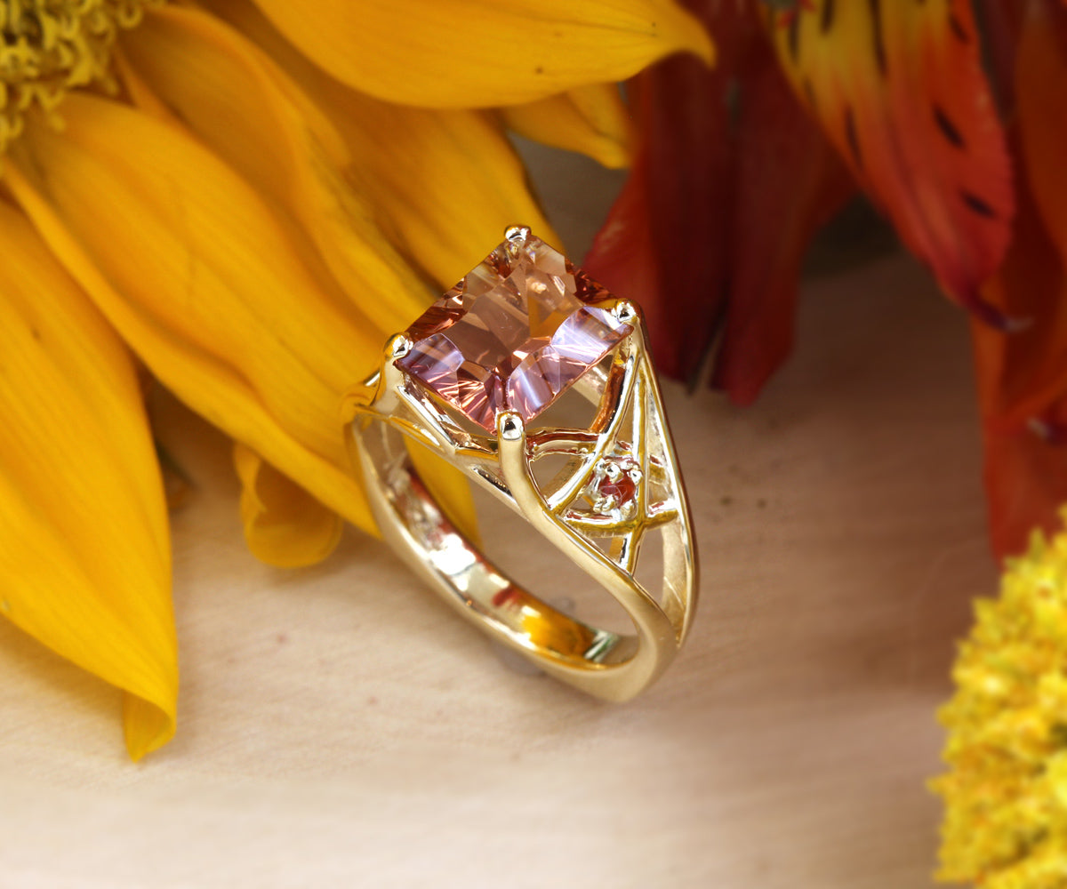 Radiant Sunstone Fire Opal Gold Ring