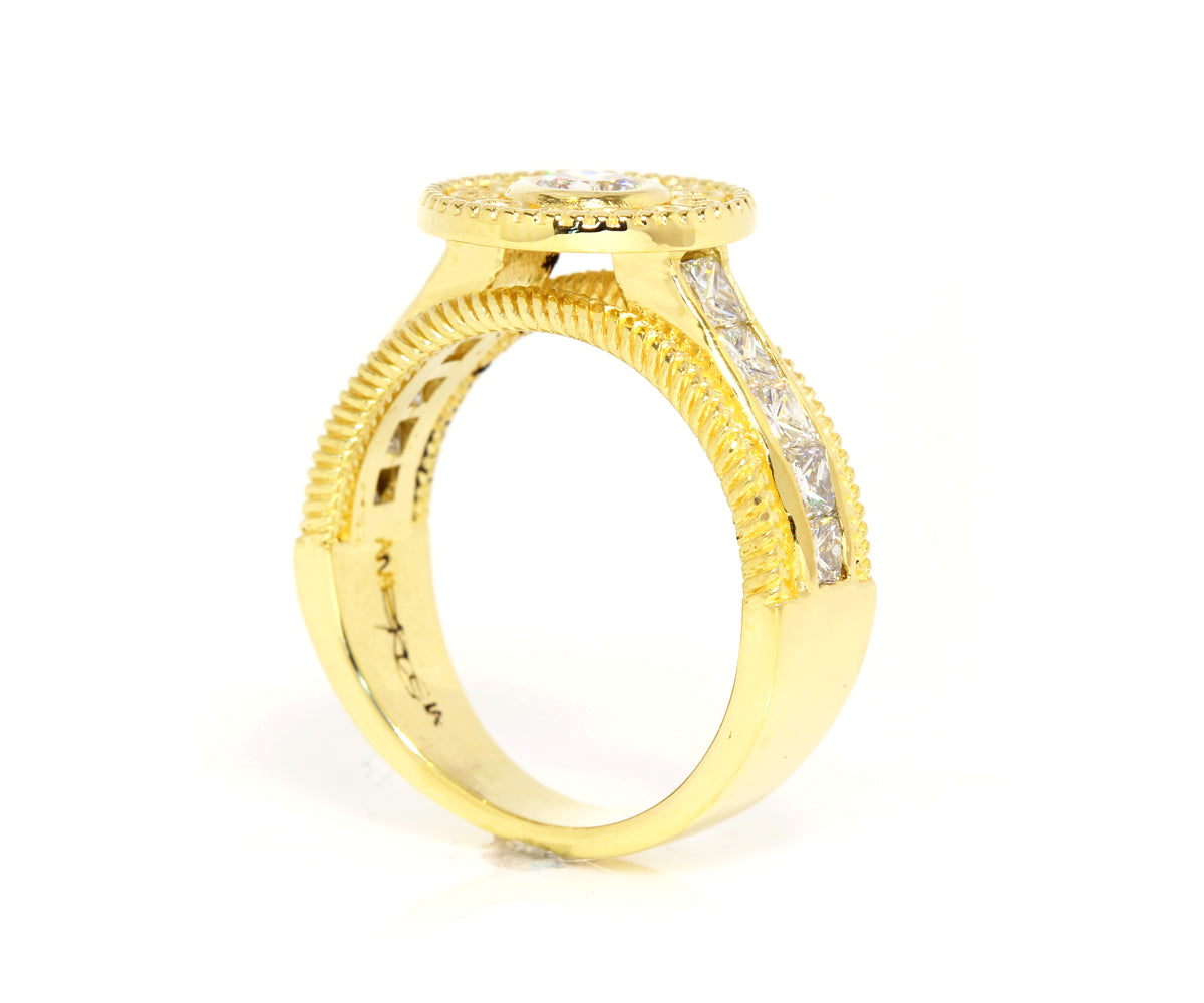 Vintage Swirl Engraved Halo Wedding Ring