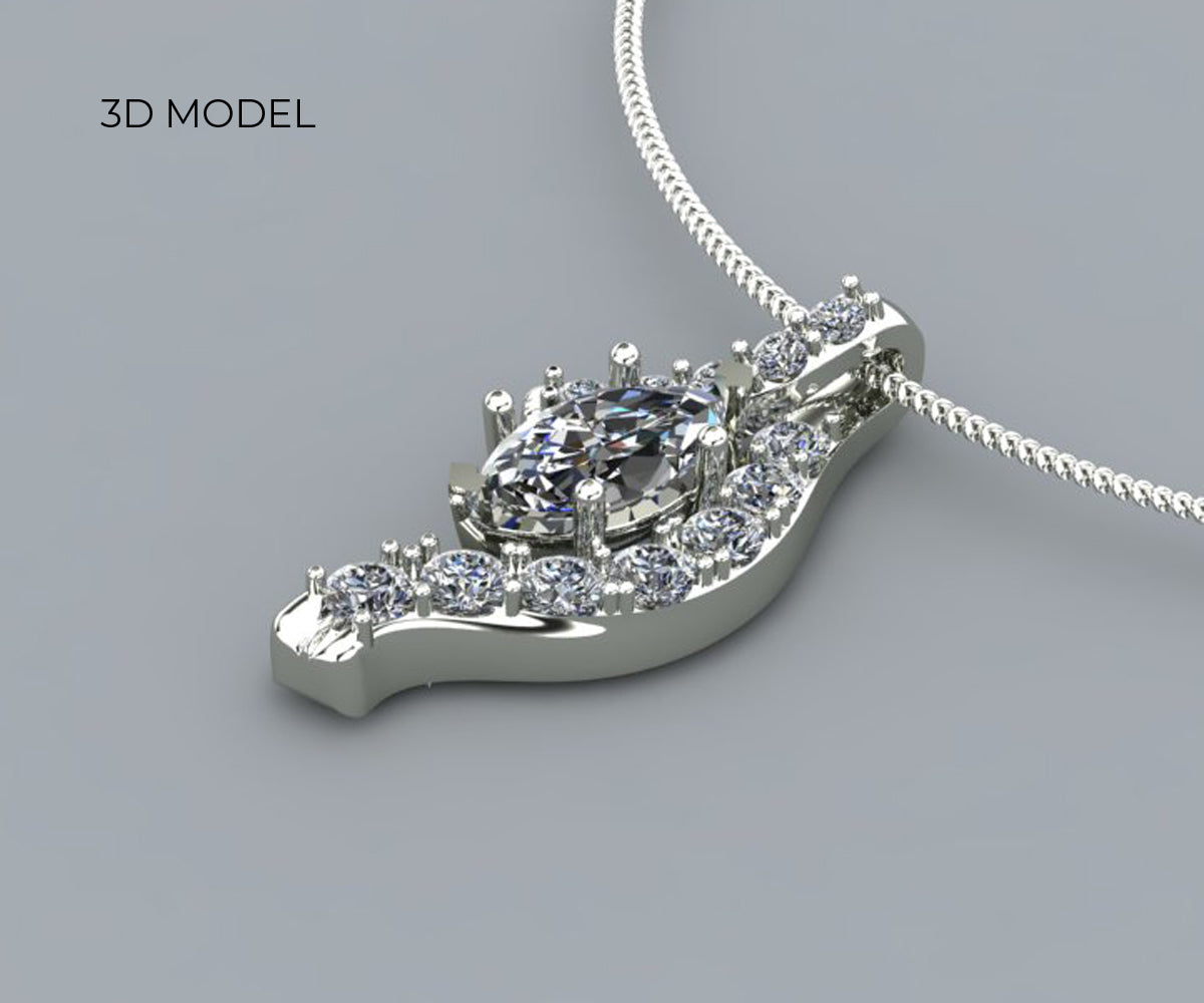 Curved Ribbon Marquise Diamond Pendant