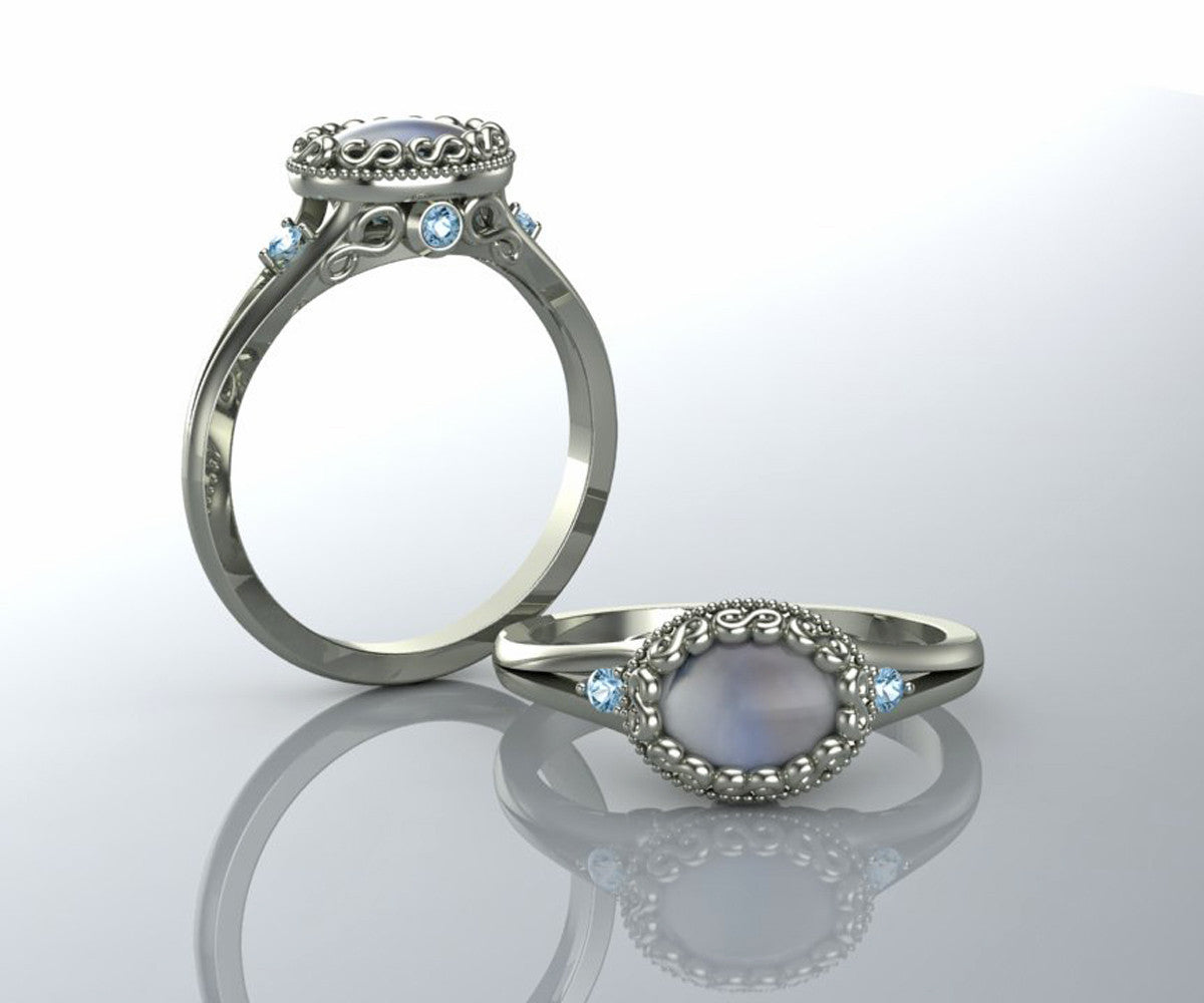 Vintage Swirl Moonstone Engagement Ring