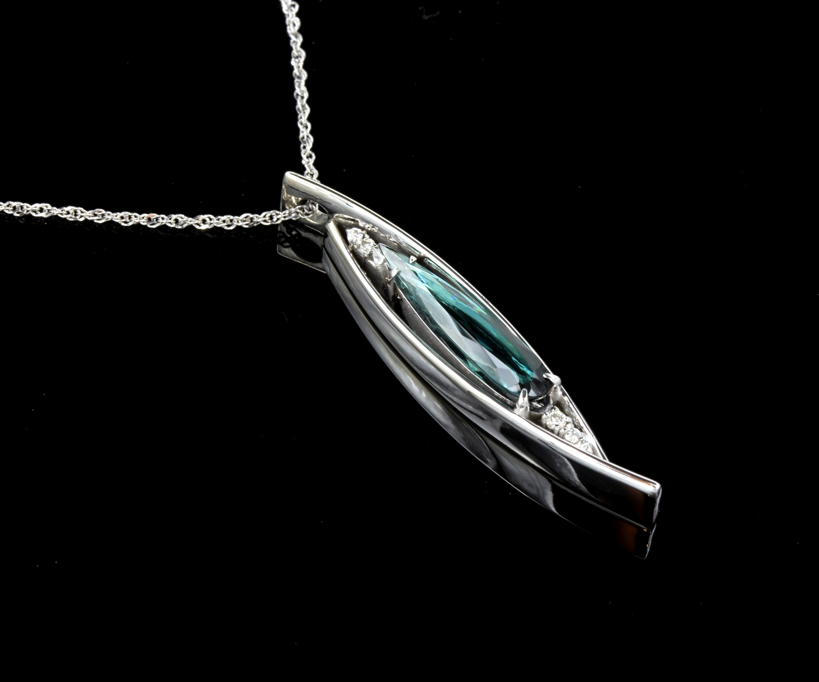 Slender Teardrop Tourmaline Diamond Pendant