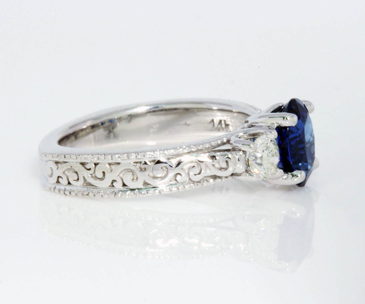 Swirl Vintage Blue Sapphire Diamond Engagement Ring